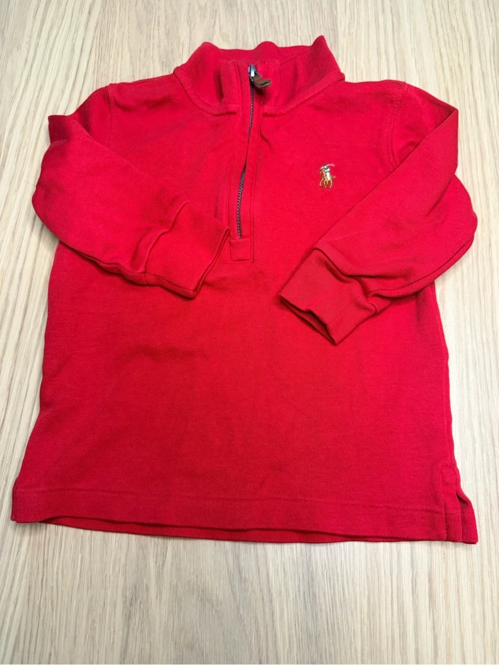 RALPH LAUREN Kids Quarter Zip Pull Over Red 100% Cotton Embroidered Pony Sz 18M